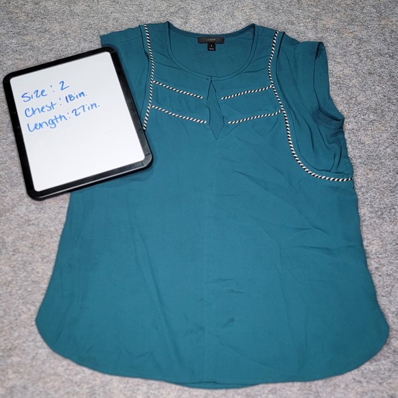J.CREW Tops - J. Crew Sleeveless Top Size 2 Teal Green Blouse Striped Detail Casual